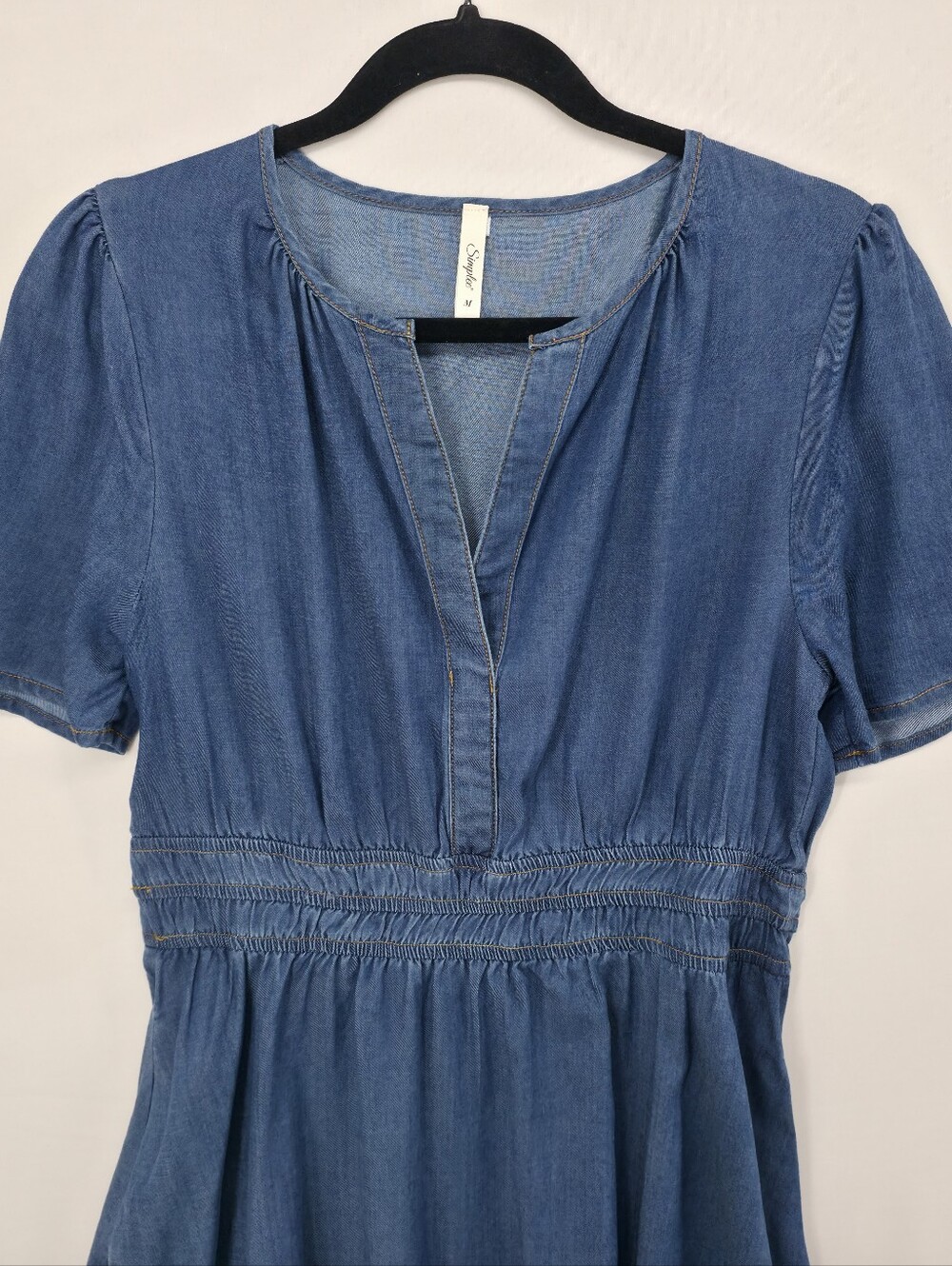 Simplee Blue Lyocell Blend Mini Dress M Tiered Pockets Boho Prairie - Picture 4 of 15
